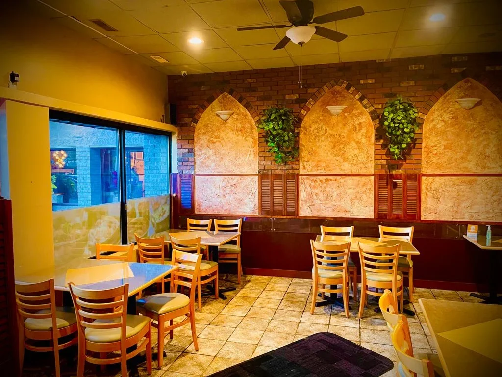 Dining area at Haandi Indian Cuisine, an Indian restaurant in Bowness, Calgary